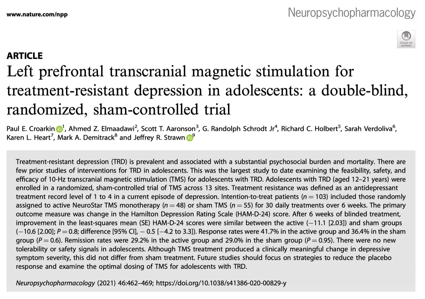 Published TMS research co-authored by Integrative Psychiatry physicians